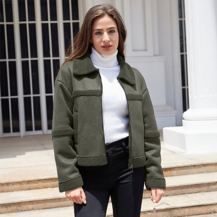 Women's short teddy jacket in aviator style with zipper Mune Fashion