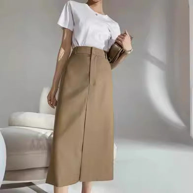 Women Elegant Midi Skirt with High Waist Mune Fashion