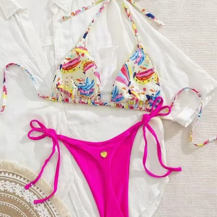 Women's bikini set with colorful fruit pattern and side knot Mune Fashion
