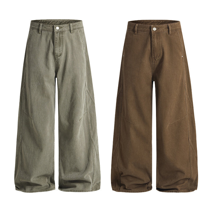 Men's Wide Canvas Pants with Wide Leg and Utility Seams Mune Fashion
