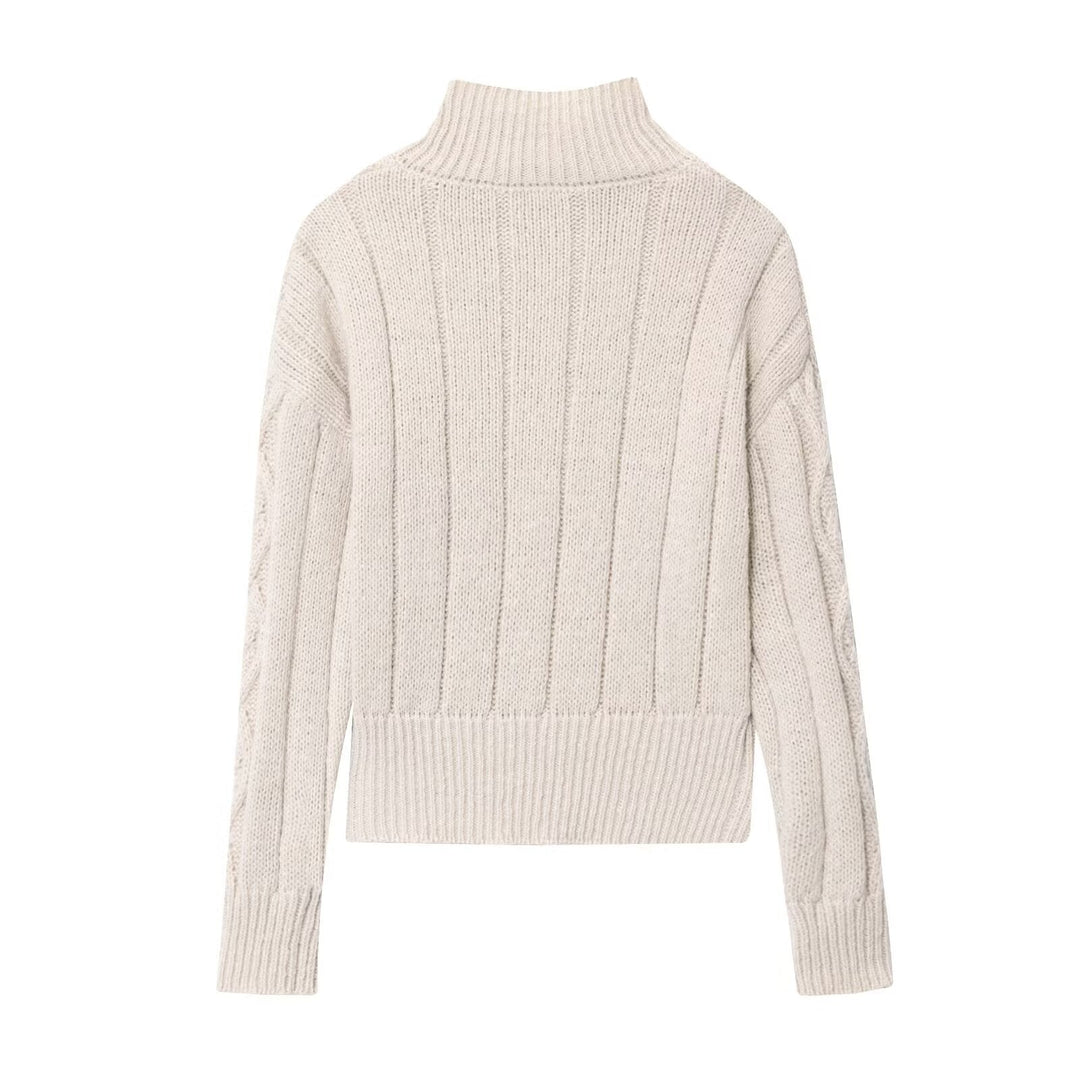 Ladies Cardigan with High Collar and Zipper Mune
