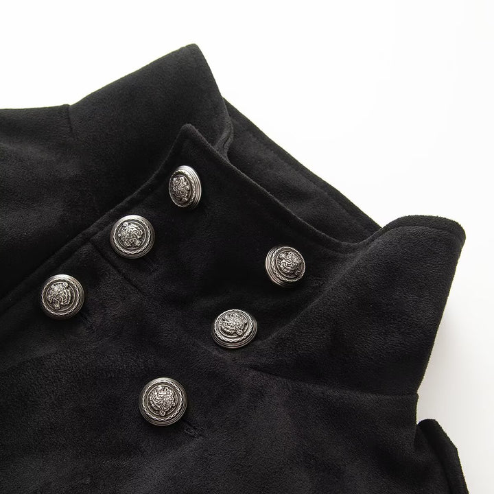 Women's short jacket in military-sailor mix with high stand-up collar and decorative button placket Drune