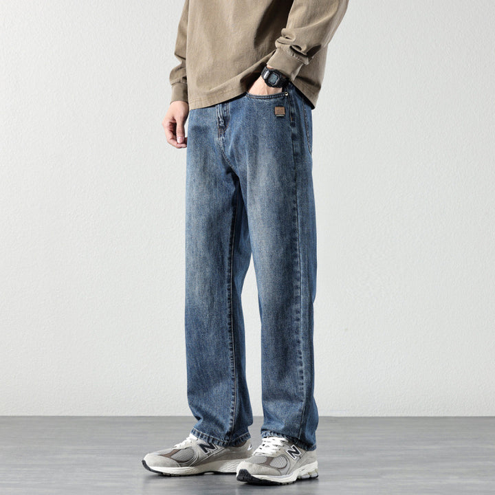 Men's Wide Straight-Leg Denim Jeans with Vintage Wash and Loose Fit Mune Fashion