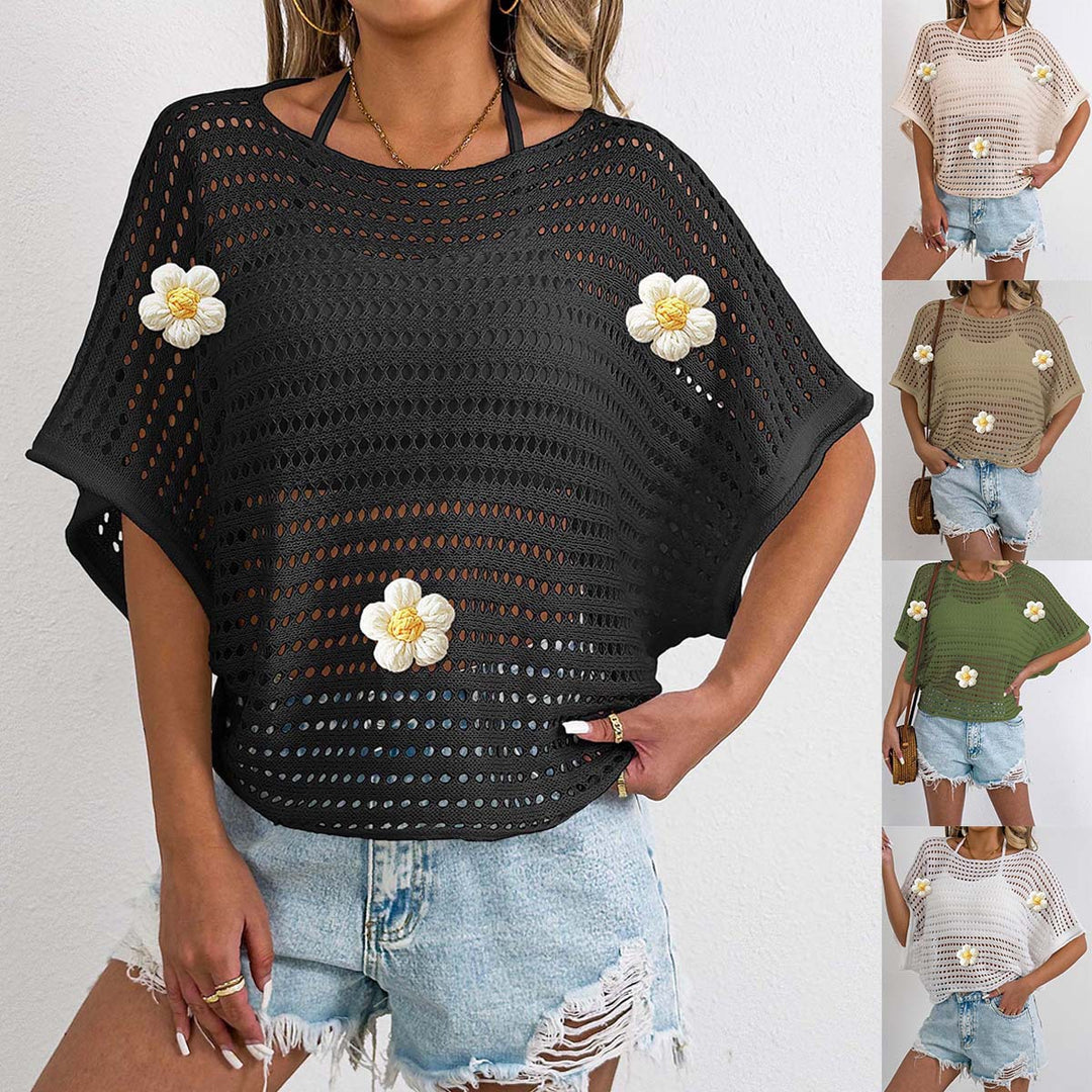 Women's casual crochet top with decorative flower details