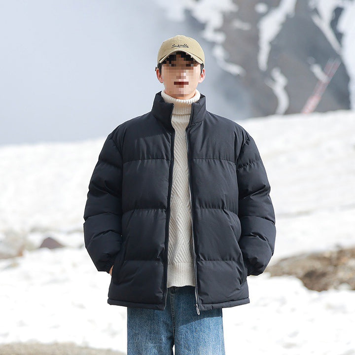 Men's Oversized Quilted Jacket with Colorblock Shoulder, High Stand Collar & Windproof Padding Mune Fashion