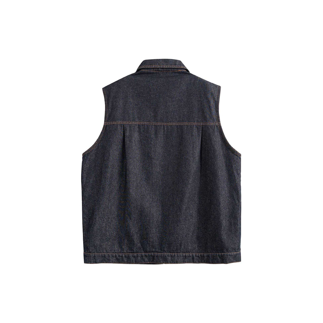 Men's denim vest with zipper, large flap pockets and check lining Mune Fashion