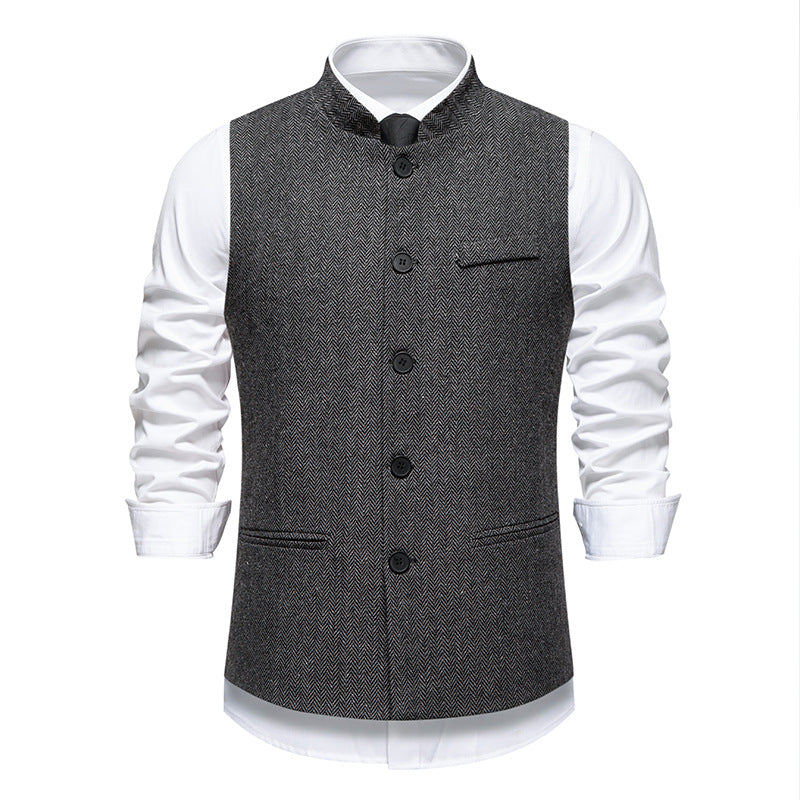 Men's elegant waistcoat with stand-up collar and herringbone pattern made of wool blend Mune Fashion