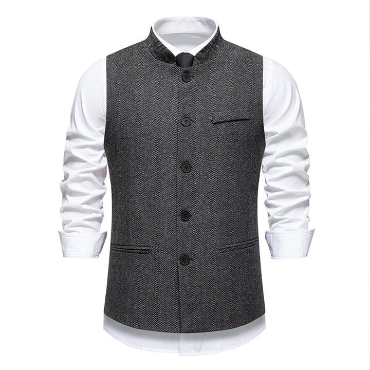 Men's elegant waistcoat with stand-up collar and herringbone pattern made of wool blend Mune Fashion