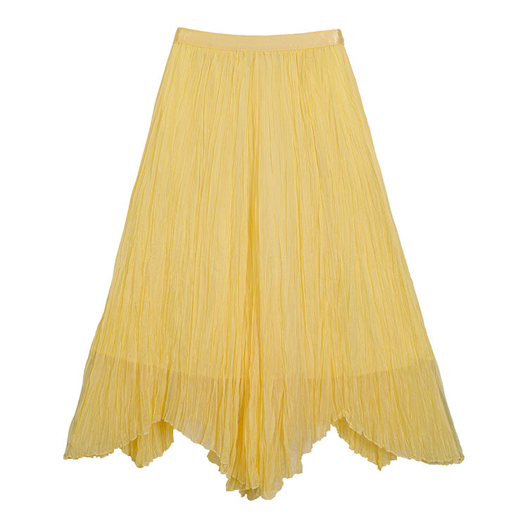 Women's flowing crinkle maxi skirt with tiered layering and pointed hem, Mune Fashion