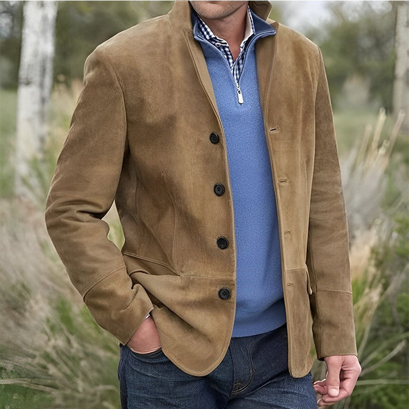Men's jacket-like velour overcoat with button placket and pockets Mune Fashion