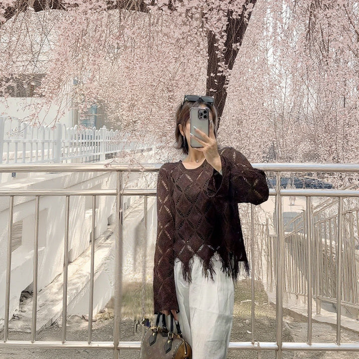 Women's Fashionable Knitted Sweater with Open Stitches Mune Fashion