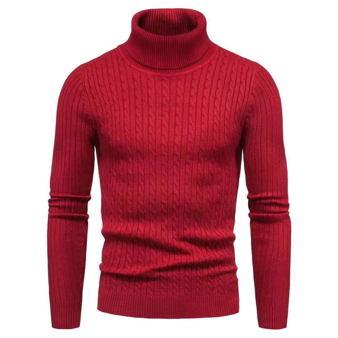 Men's slim turtleneck sweater with cable structure, fine rib knit and elastic cuffs Mune Fashion