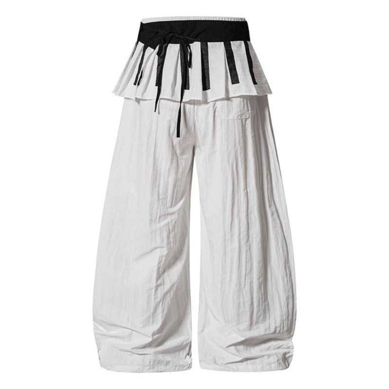Women's Wide Culotte Pants with Ruffle Waistband, Drawstring and Balloon Leg Mune Fashion