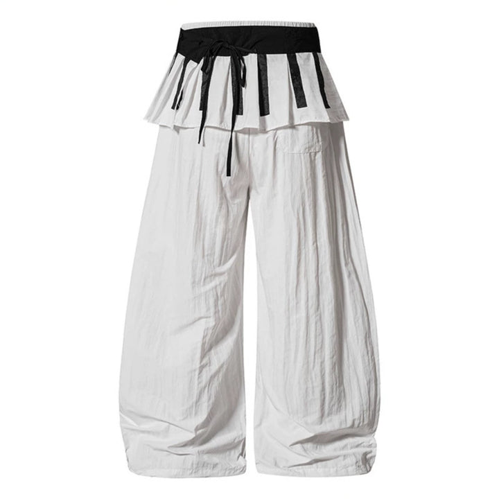 Women's Wide Culotte Pants with Ruffle Waistband, Drawstring and Balloon Leg Mune Fashion