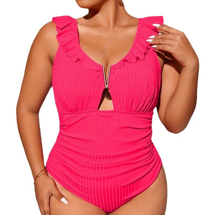 Women's one-piece swimsuit with ruffle details and stylish slit Mune Fashion