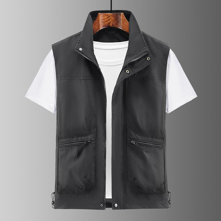 Men's Lightweight Utility Vest with Stand-Up Collar, Zipper Pockets & Adjustable Hem Mune Fashion