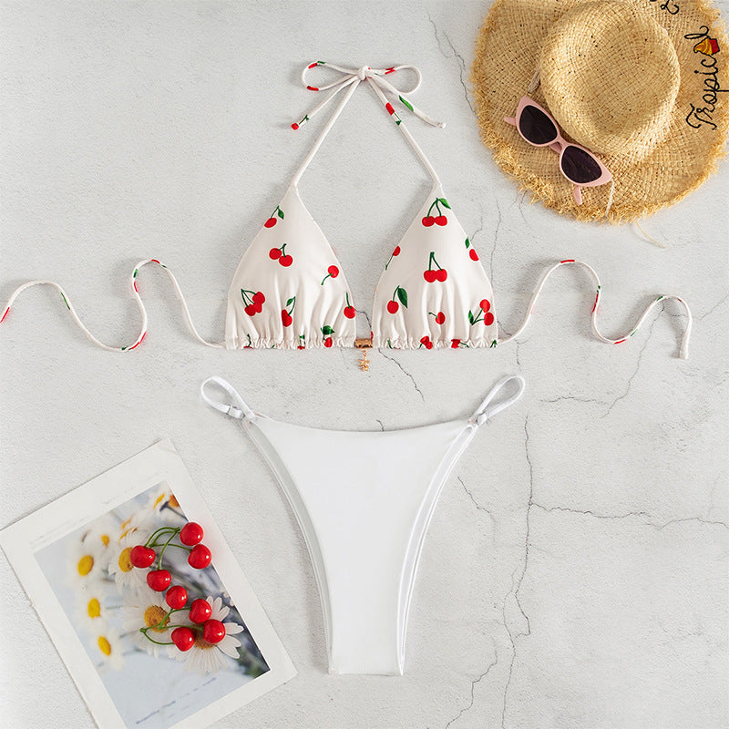 Women's triangle bikini with cheerful cherry pattern and adjustable cut Mune Fashion