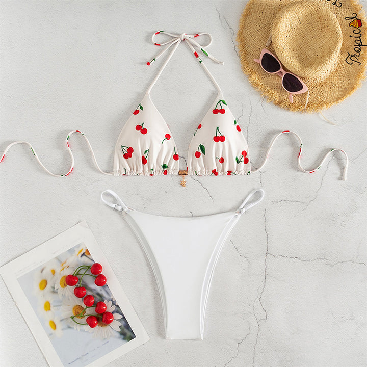 Women's triangle bikini with cheerful cherry pattern and adjustable cut Mune Fashion