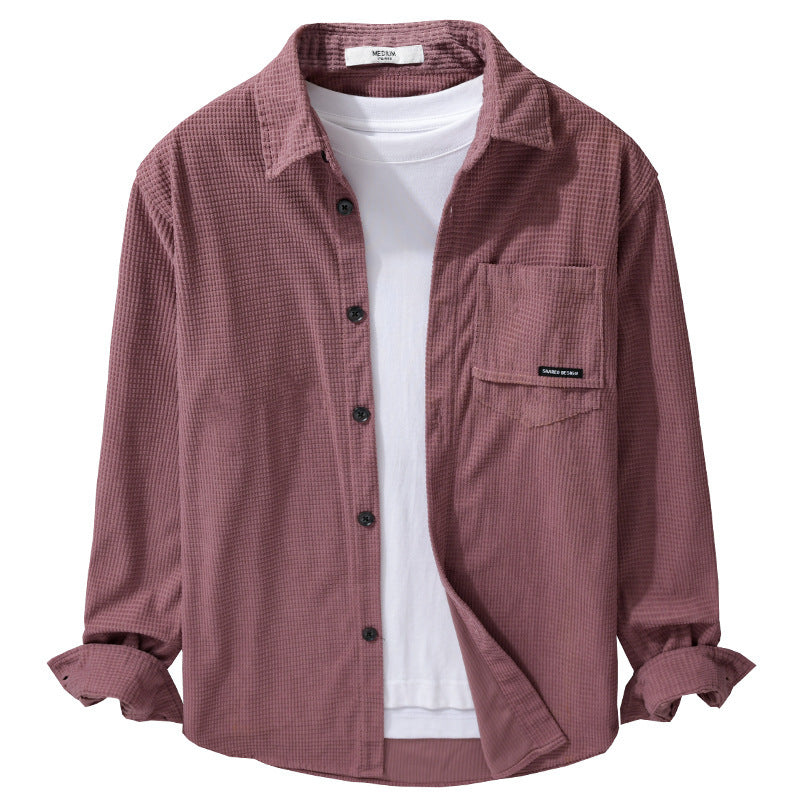 Men's Textured Shirt-Over Shirt with Chest Pocket, Button Placket and Waffle Structure Mune Fashion