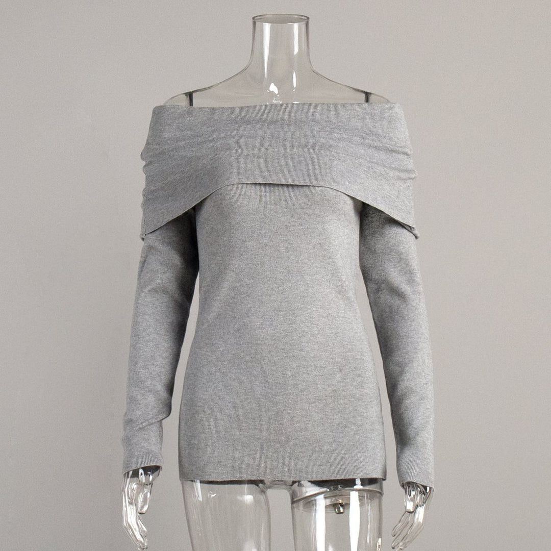 Women's off-the-shoulder fine knit sweater with foldable Carmen collar Mune Fashion