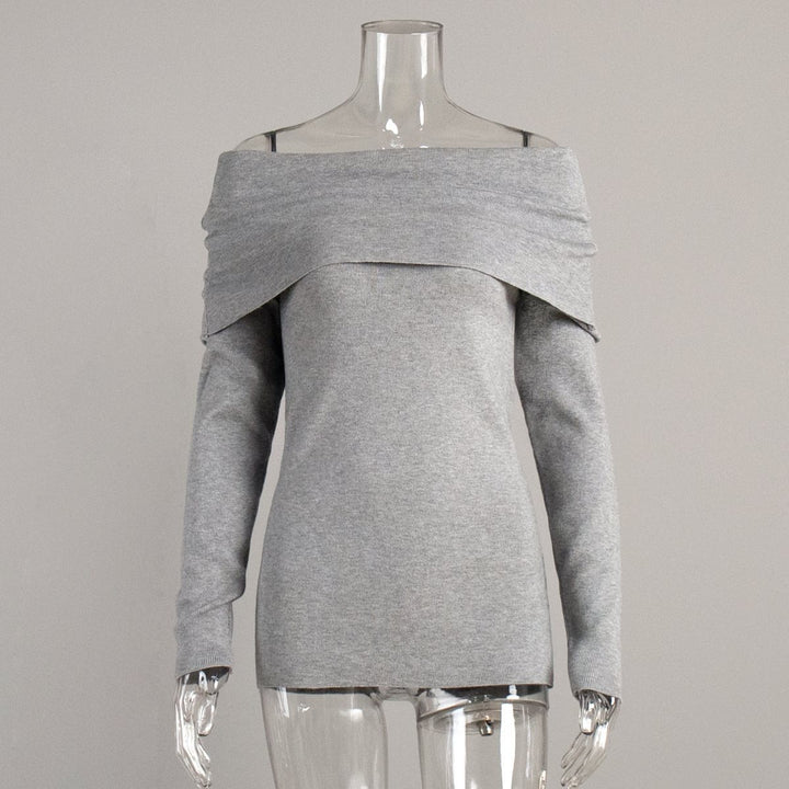Women's off-the-shoulder fine knit sweater with foldable Carmen collar Mune Fashion