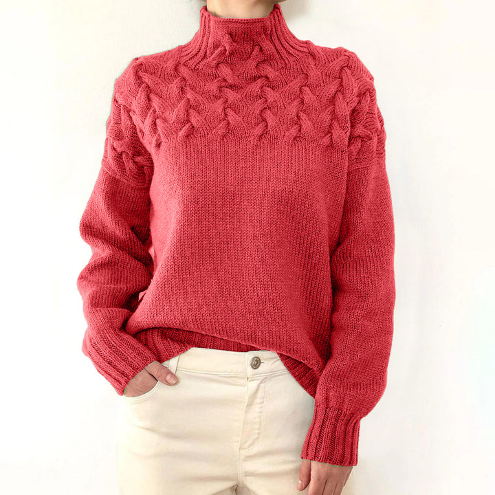 Ladies knit sweater with cable structure and high turtleneck Mune Fashion