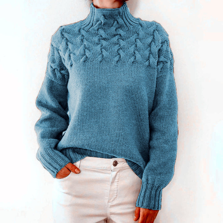 Ladies knit sweater with cable structure and high turtleneck Mune Fashion