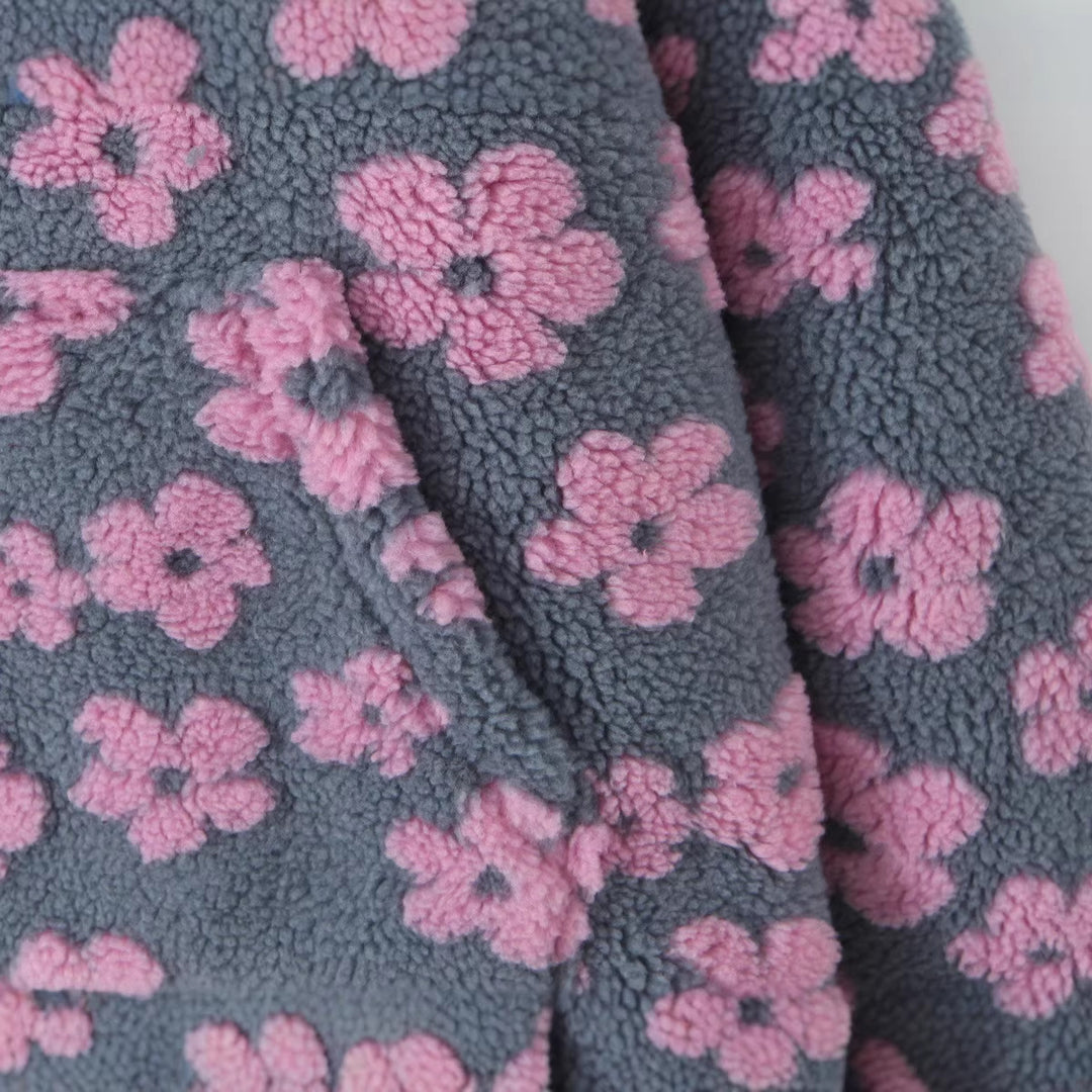 Ladies Teddy Fleece Hooded Jacket with Stand-up Collar, Floral Relief and Half Zip Mune Fashion
