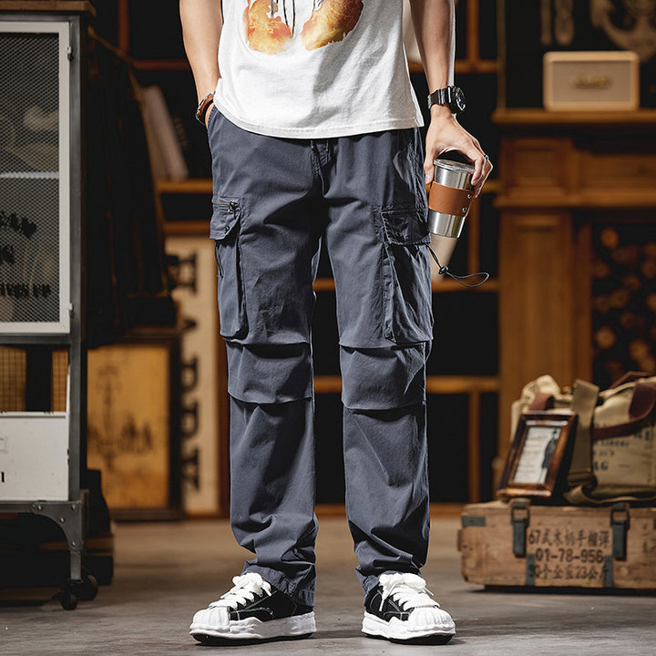 Men's Loose Cotton Cargo Pants with Drawstring Waist, Knee Inserts, and Multifunctional Flaps Mune Fashion