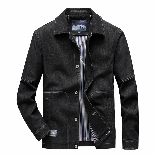 Men's denim worker jacket with straight cut, contrast stitching & striped lining Mune Fashion