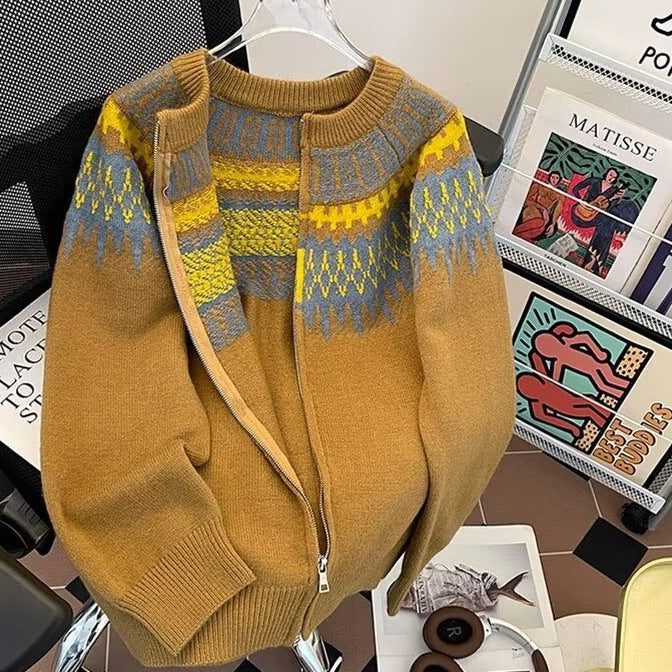 Women's short-cropped Norwegian cardigan with full zip and round collar Mune Fashion