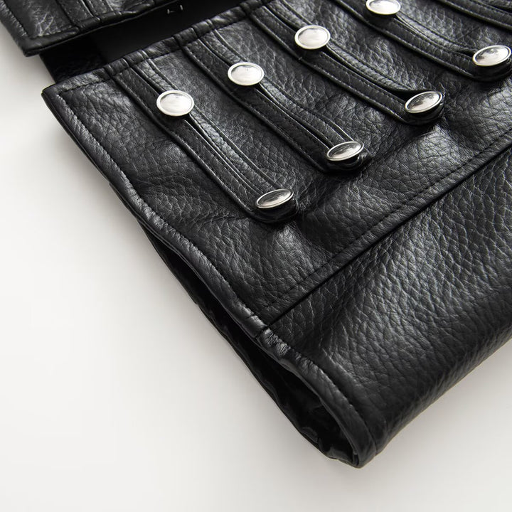 Women's short jacket in hussar style made of faux leather with decorative row buttons Mune Fashion