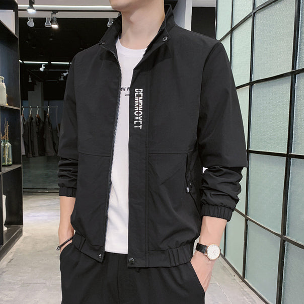 Men's Light Bomber Jacket with Stand-Up Collar, Elastic Hem and Flap Pockets Mune Fashion