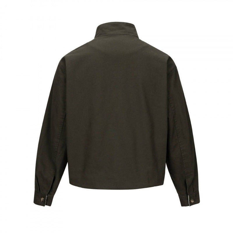 Men's short cut boxy canvas jacket with studded detail and stand-up collar Mune Fashion