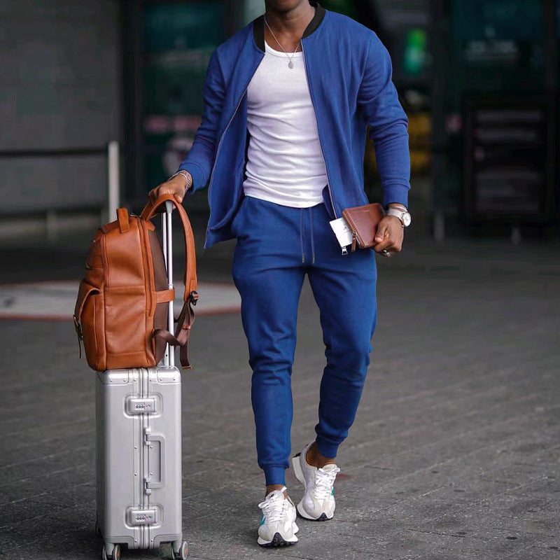 Men's casually cut sweat set with zip bomber jacket and tapered jogging pants made of soft cotton fleece Mune Fashion