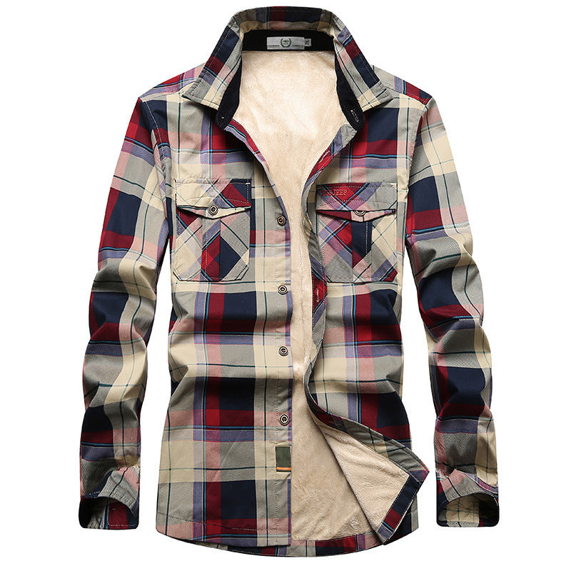 Men's Checked Thermal Shirt Jacket with Teddy Fleece Lining and Chest Flap Pockets Mune Fashion