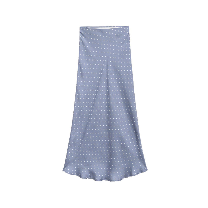 Women's midi skirt made of satin in A-line cut with high waist and polka dot print Mune Fashion