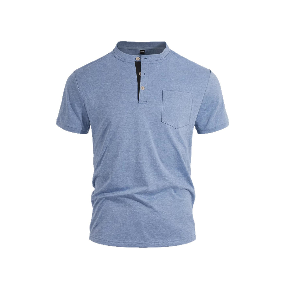 Men's structured cotton henley shirt with short stand-up collar button placket and chest pocket Mune Fashion