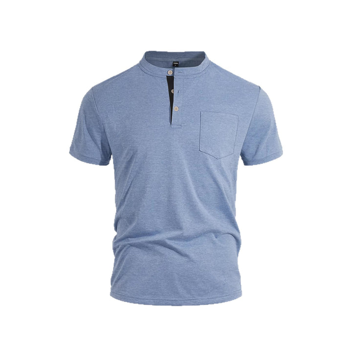 Men's structured cotton henley shirt with short stand-up collar button placket and chest pocket Mune Fashion