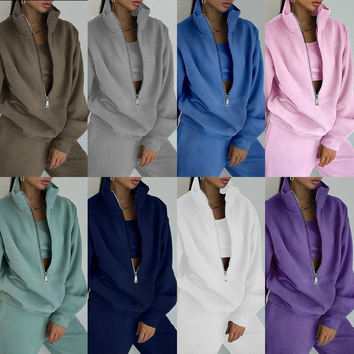 Ladies nan short half-zip sweatshirt and jogging pants set with stand-up collar, oversized cut and soft French terry Mune Fashion