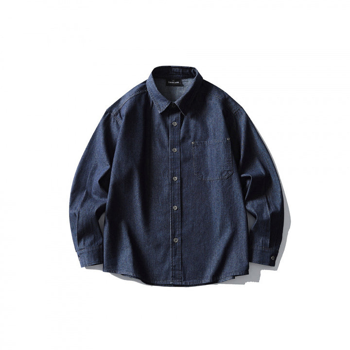 Men's Oversized Denim Shirt with Chest Pocket and Classic Shirt Collar Mune Fashion