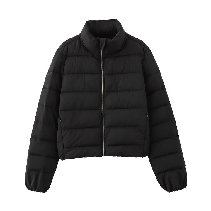 Women's Short Quilted Jacket with Stand-Up Collar, Zipper and Elastic Cuffs Mune Fashion