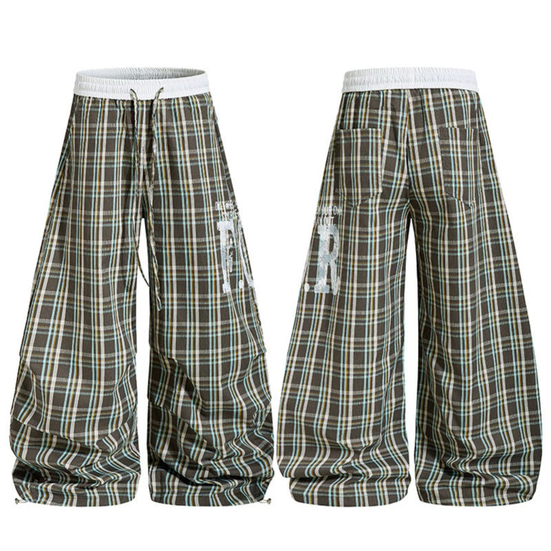 Women's Checked Culotte Palazzo Pants with Elastic Comfort Waistband and Adjustable Balloon Hem