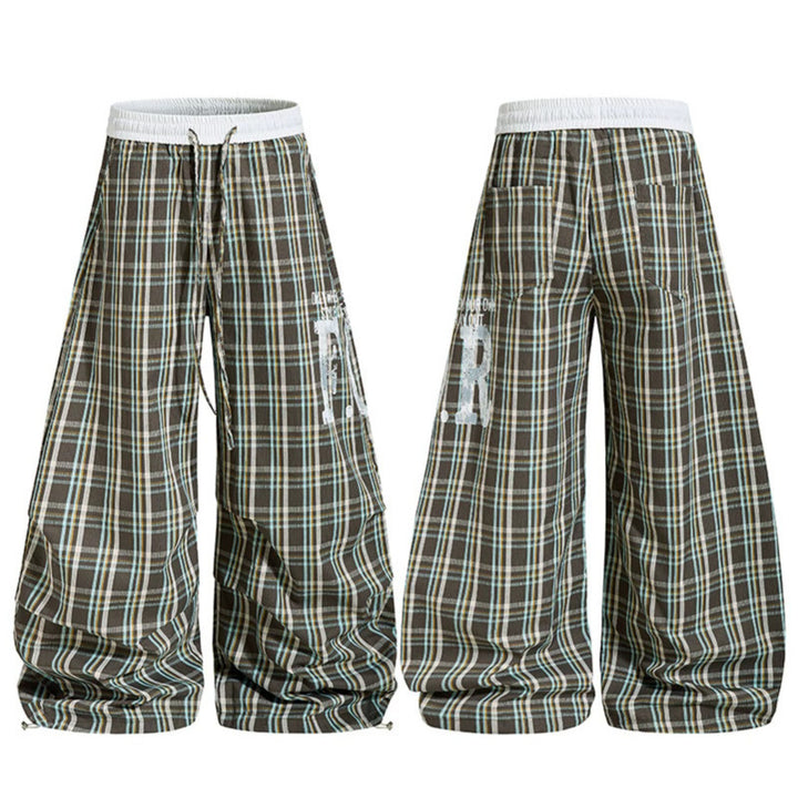 Women's Checked Culotte Palazzo Pants with Elastic Comfort Waistband and Adjustable Balloon Hem