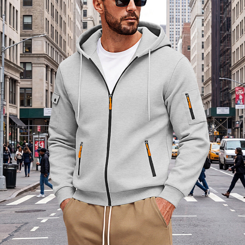 Men's hooded sweatshirt jacket with full zip and multiple security pockets Mune Fashion
