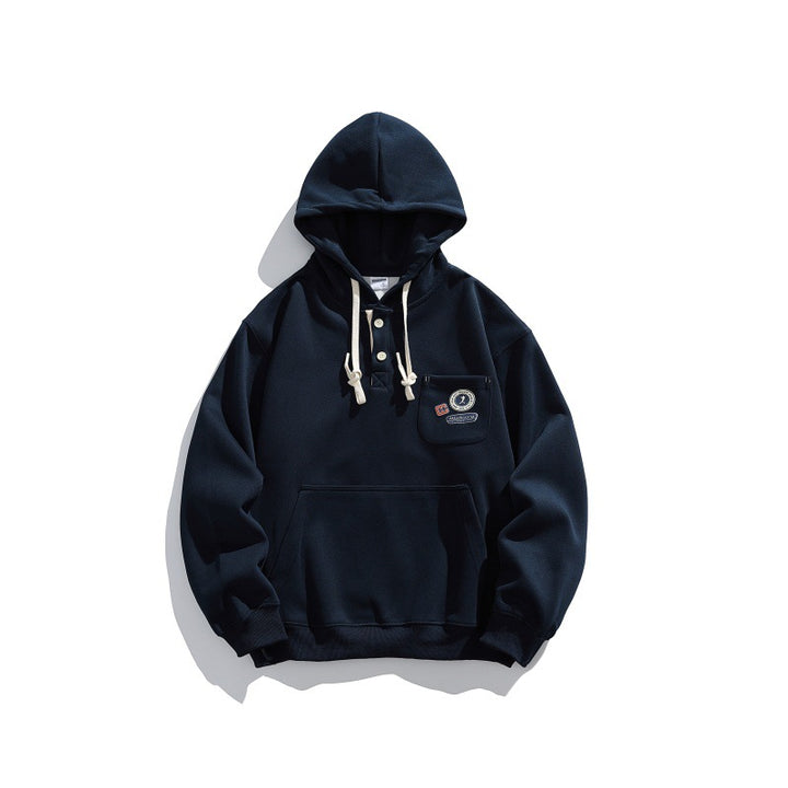 Unisex Hooded Hoodie in Henley Style with Chest Pocket & Kangaroo Pocket Mune Fashion