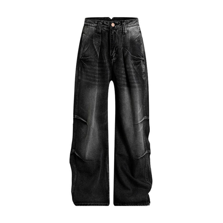 Women High-Waist Wide Denim Palazzo Jeans with Cargo Piping and Used Wash Mune Fashion