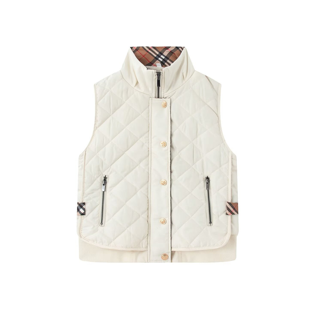 Women's quilted vest with stand-up collar, zippered pockets, and checked lining Mune Fashion