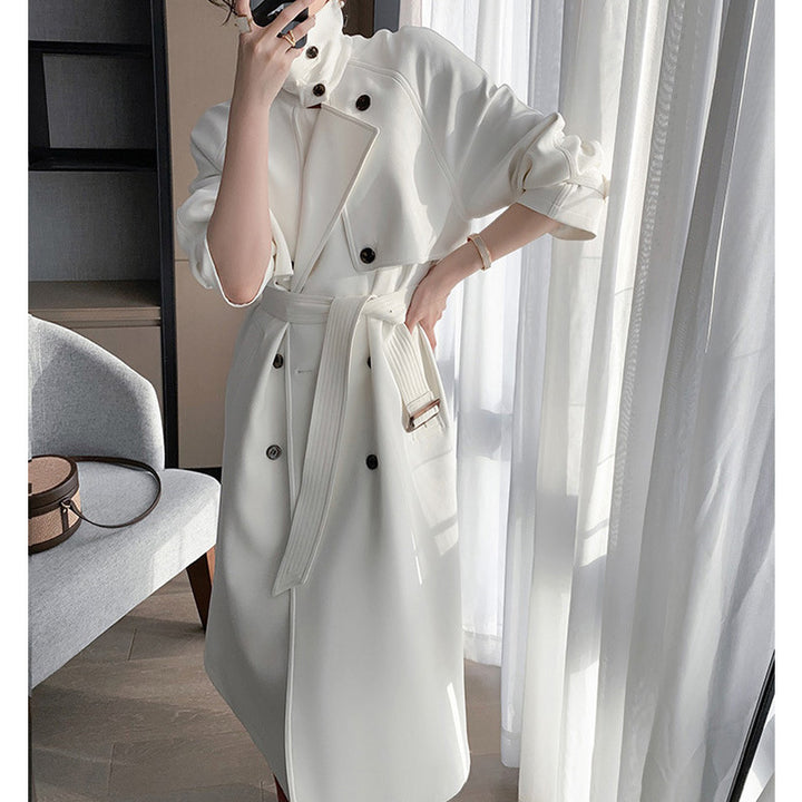 Women's trench coat with double button placket and waist belt Mune Fashion