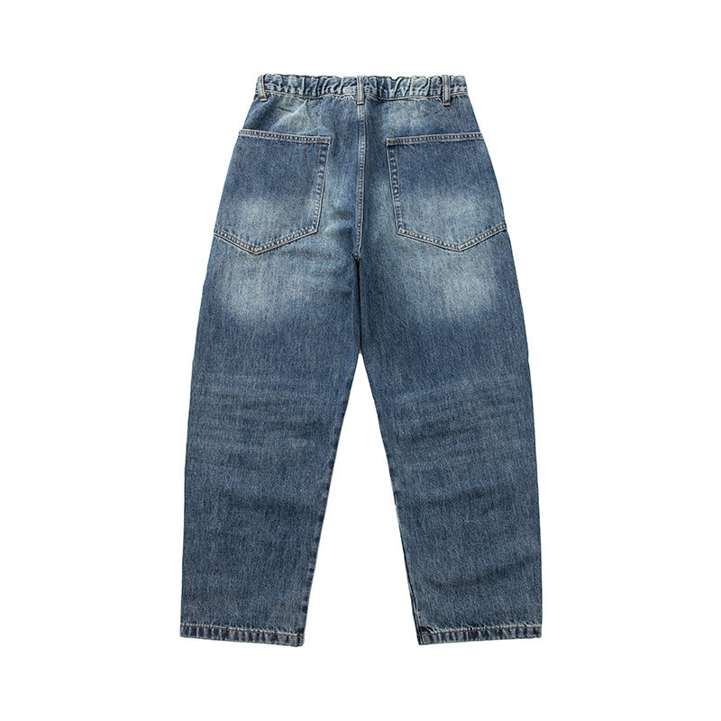 Women Wide Cropped Jeans with High Waist, Quilted Knee Panels and Drawstring Waist Mune Fashion